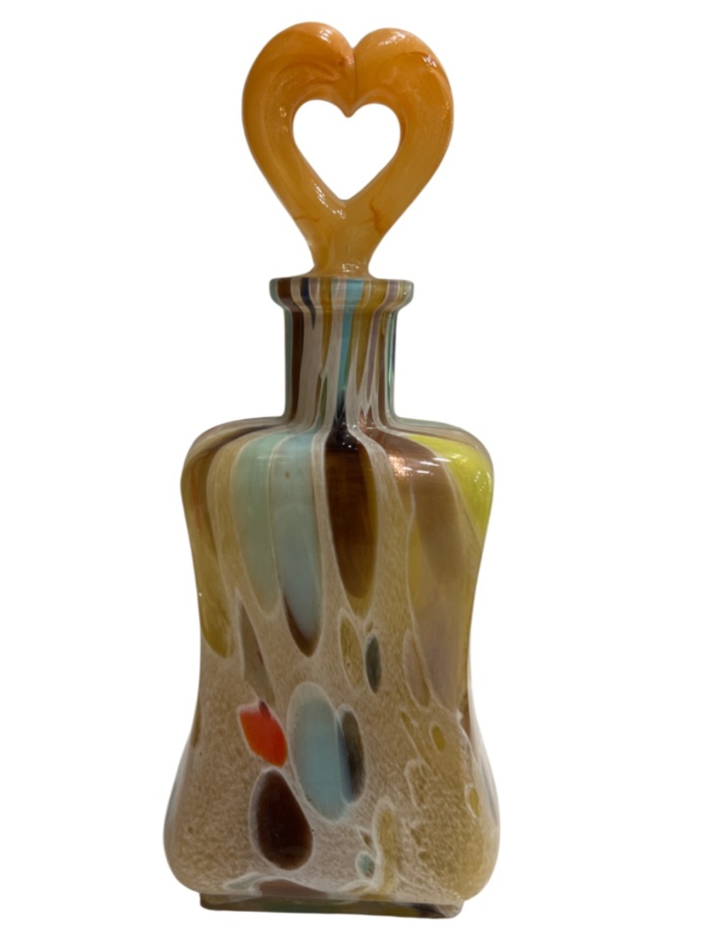 Vintage Maestri Vetrai Art Glass Decanter Heart Stopper Italy Colorful Swirl